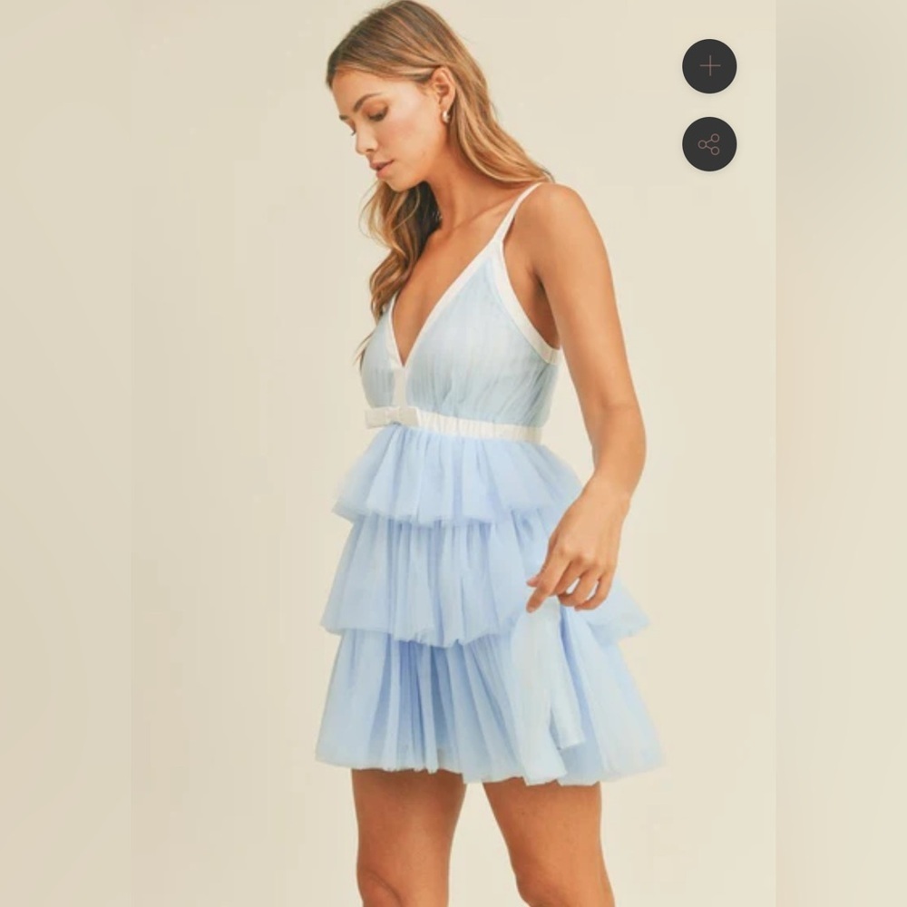 NWT MABLE SHOULDER STRAP TIERED RUFFLE MINI DRESS BLUE - Picture 2 of 8